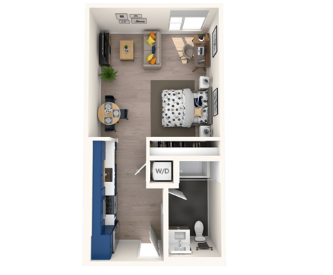 Floor plan for studio, 1 bath, 498 sqft